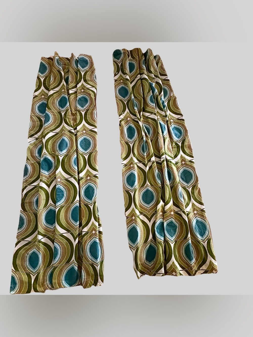 Custom Geometric Curtain Panel PAIR Mod Atomic Ogee Teal Green HGTV Groove Move